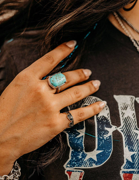 Adjustable Western Turquoise Stone Ring