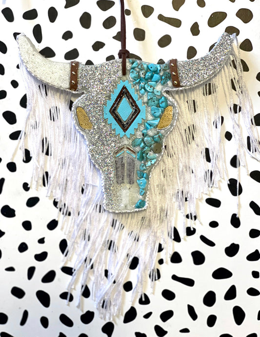 Turquoise Gold Stone Bull Skull Freshie