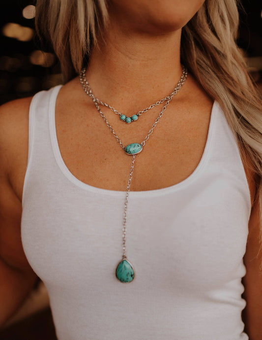 Layered Turquoise Lariat Necklace