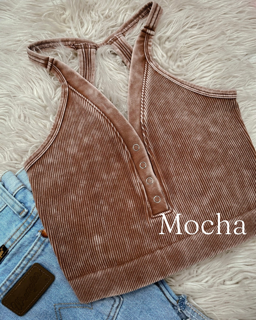 Seamless Button Tank In Mocha