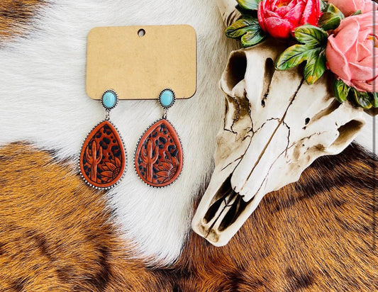 Cactus Leather Stone Earrings